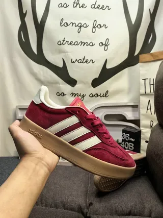 Adidas Red Beige Suede Upper Three-Stripe Side Panel Lifestyle Sneakers 5