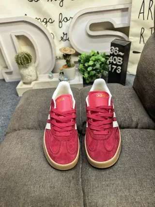 Adidas Red Beige Suede Upper Three-Stripe Side Panel Lifestyle Sneakers 10