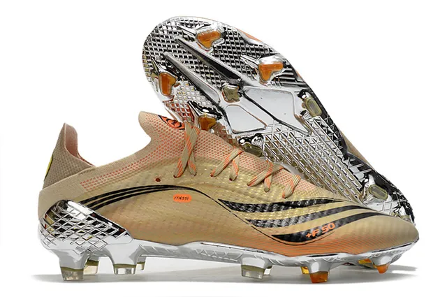 Adidas Red Gold Sapatos de futebol com upper sintético de corte baixo, jaula metálica e sola para gramado firme 2