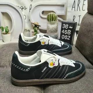 Adidas Samba حذاء رياضي أسود وأبيض مخيط أسلوب حياة