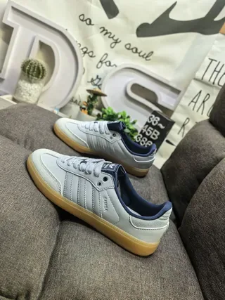 Adidas Samba Tênis Lifestyle Cinza Claro e Marinho 7