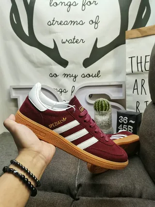 Adidas Spezial جلد بورجوندي مخملي شرائط بيضاء أسلوب حياة سنيكرز 5