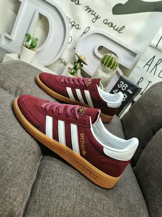 Adidas Spezial جلد بورجوندي مخملي شرائط بيضاء أسلوب حياة سنيكرز 7