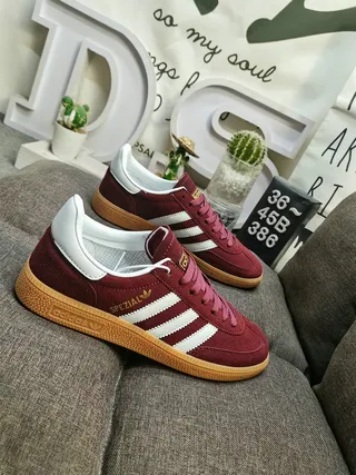 Adidas Spezial جلد بورجوندي مخملي شرائط بيضاء أسلوب حياة سنيكرز 9