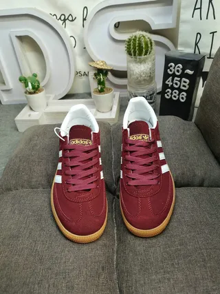 Adidas Spezial جلد بورجوندي مخملي شرائط بيضاء أسلوب حياة سنيكرز 10