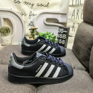 Adidas Superstar أسود أبيض رمادي بنفسجي أسلوب حياة أحذية رياضية