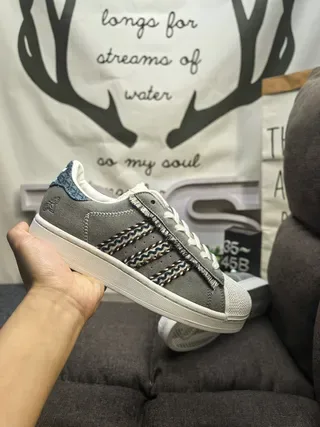Adidas Superstar Cinza Fita Tricô Etiqueta De Denim Tênis Lifestyle 5