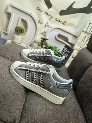 Adidas Superstar Cinza Fita Tricô Etiqueta De Denim Tênis Lifestyle 7