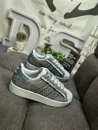 Adidas Superstar Cinza Fita Tricô Etiqueta De Denim Tênis Lifestyle 9