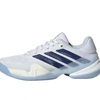 Adidas White and Navy Three-Stripe Mesh Performance Sneaker