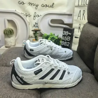 Adidas حذاء أبيض أسود خفيف شبكي أعلى لوحة جانبية ثلاث شرائط