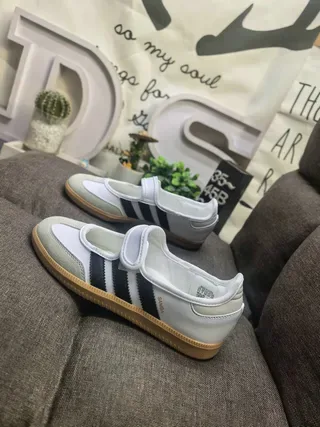 Adidas White Black T-Bar Velcro Strap Three-Stripe Side Panel Lifestyle Sneakers 7