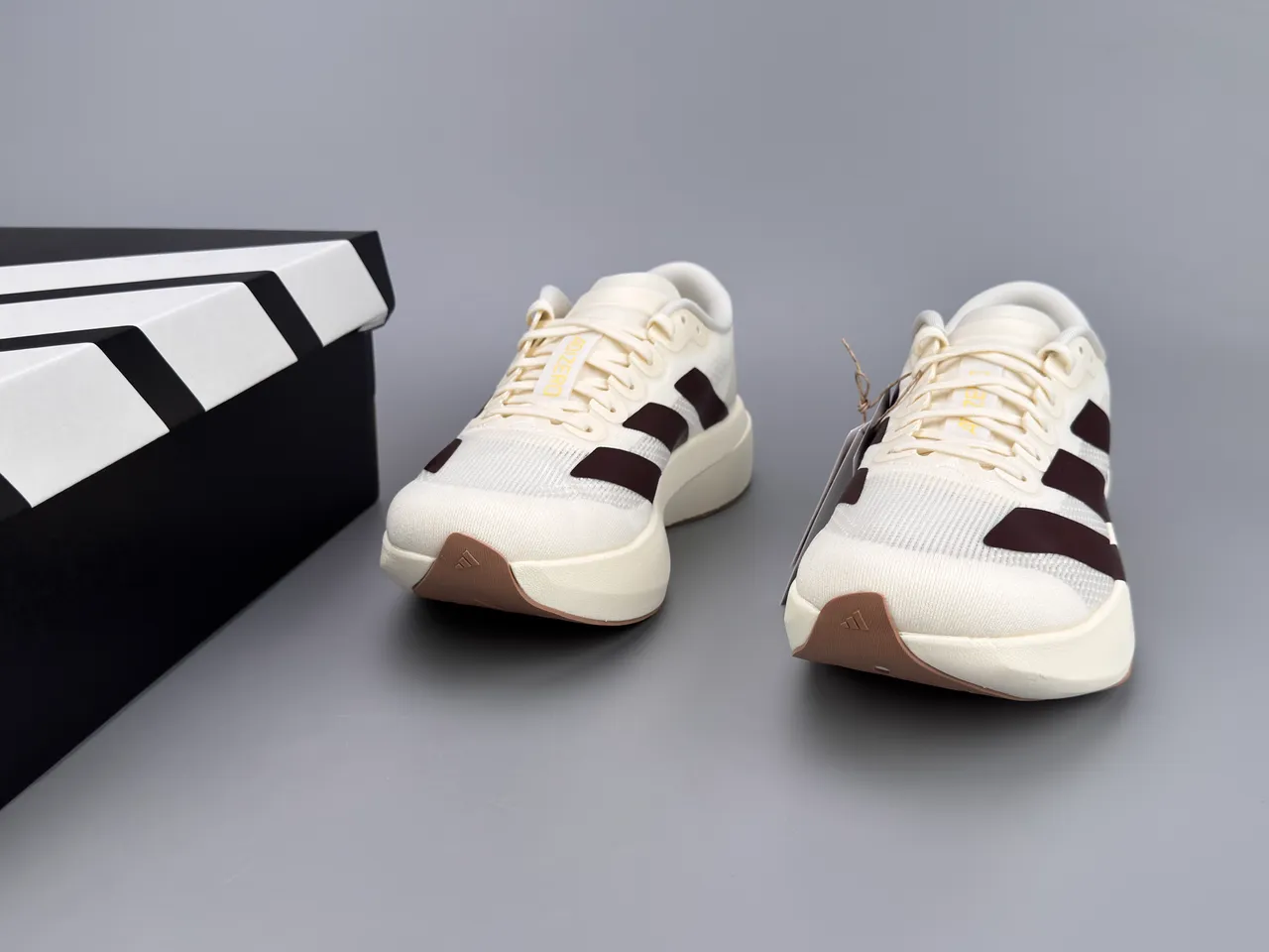 Adidas White Brown Engineered Mesh Upper Three-Stripe Side Panel Running Shoes 3