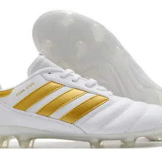 Adidas White Gold Low-Cut Leather Upper Stitched Panel Construction Firm-Ground Soccer Shoes