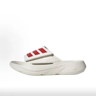 Adidas White Red Molded Monolithic Sole Three-Stripe Strap Slippers