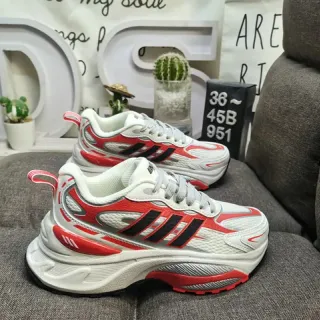 Adidas White Red Oversized Sole Mesh And Synthetic Overlay Construction Chunky Sneakers