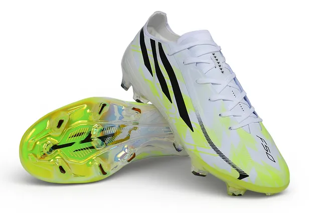 Adidas Blanc Jaune Coupe-Basse Synthétique Supérieur Lacets Asymétriques Terrain Firme Chaussures de Football 4