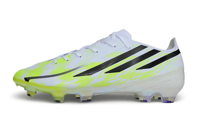 Adidas Blanc Jaune Coupe-Basse Synthétique Supérieur Lacets Asymétriques Terrain Firme Chaussures de Football 7