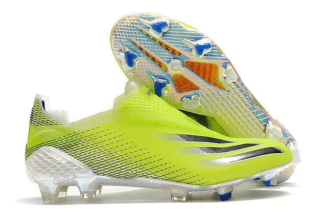 Adidas पीला नीला लो-कट सॉक-फिट कॉलर इरिडेसेन्ट होलोग्राफिक सोलप्लेट फर्म-ग्राउंड सॉकर जूते 9
