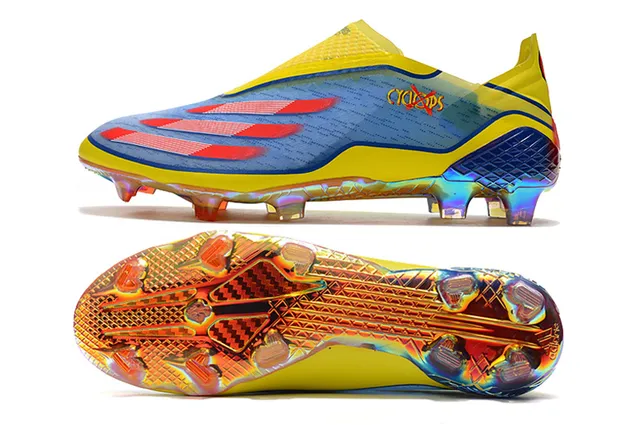 Adidas पीला नीला लो-कट सॉक-फिट कॉलर इरिडेसेन्ट होलोग्राफिक सोलप्लेट फर्म-ग्राउंड सॉकर जूते 14