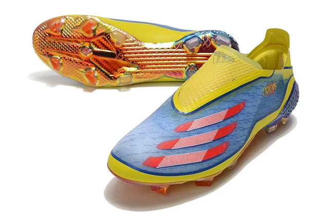 Adidas पीला नीला लो-कट सॉक-फिट कॉलर इरिडेसेन्ट होलोग्राफिक सोलप्लेट फर्म-ग्राउंड सॉकर जूते 18
