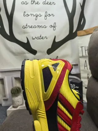Adidas Yellow Red Three-Stripe Side Panel Torsion Bar Midsole Lifestyle Sneakers 3