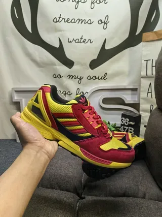 Adidas Yellow Red Three-Stripe Side Panel Torsion Bar Midsole Lifestyle Sneakers 5