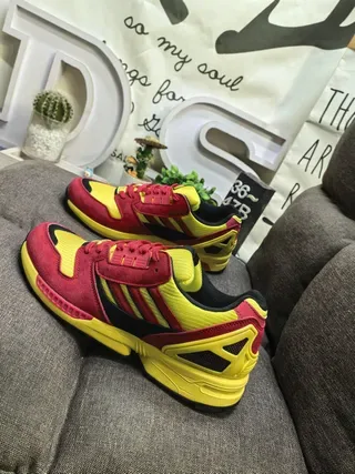 Adidas Yellow Red Three-Stripe Side Panel Torsion Bar Midsole Lifestyle Sneakers 7