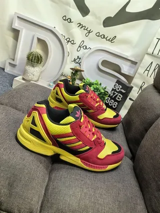 Adidas Yellow Red Three-Stripe Side Panel Torsion Bar Midsole Lifestyle Sneakers 9