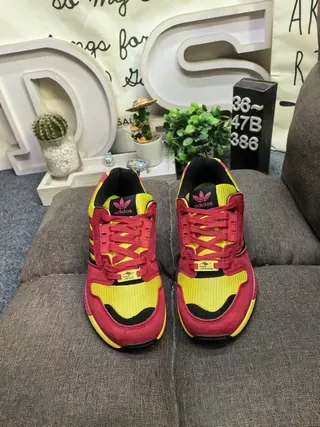 Adidas Yellow Red Three-Stripe Side Panel Torsion Bar Midsole Lifestyle Sneakers 10
