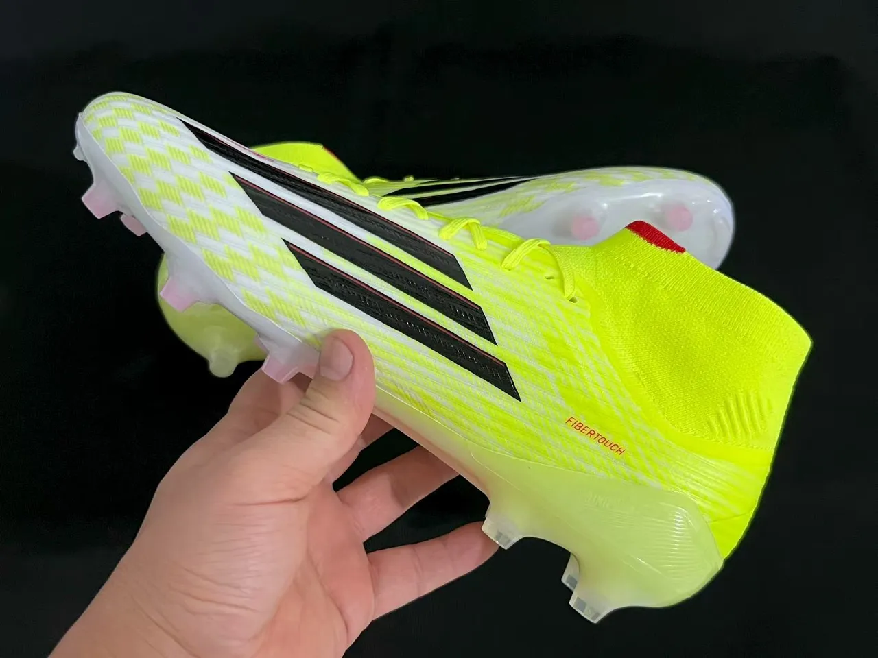 Adidas Amarillo Blanco High-Cut Sock-Fit Upper Neón Y Patrón A Cuadros Firm-Ground Zapatos de Fútbol 4