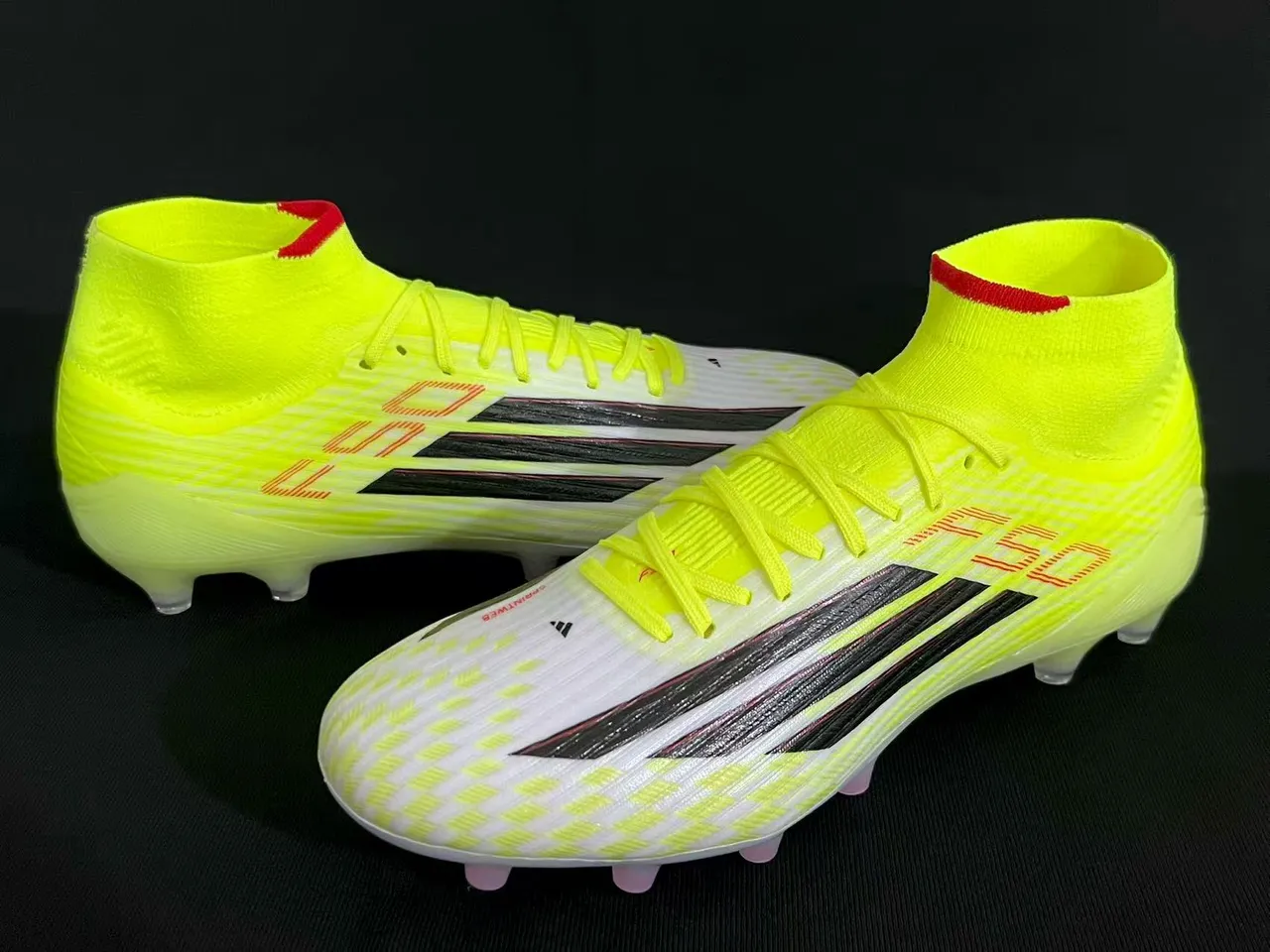 Adidas Amarillo Blanco High-Cut Sock-Fit Upper Neón Y Patrón A Cuadros Firm-Ground Zapatos de Fútbol 6