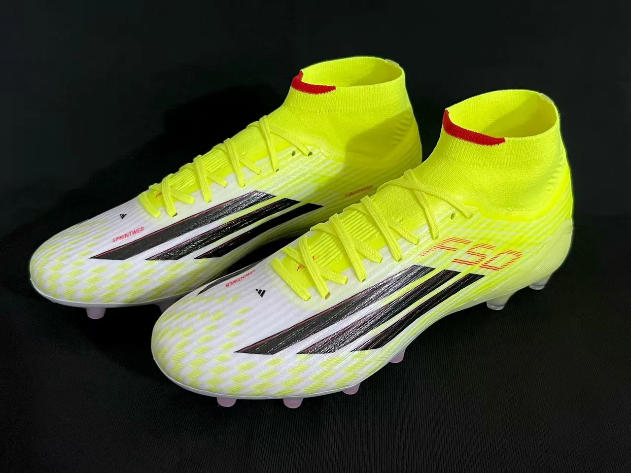 Adidas Amarillo Blanco High-Cut Sock-Fit Upper Neón Y Patrón A Cuadros Firm-Ground Zapatos de Fútbol 9