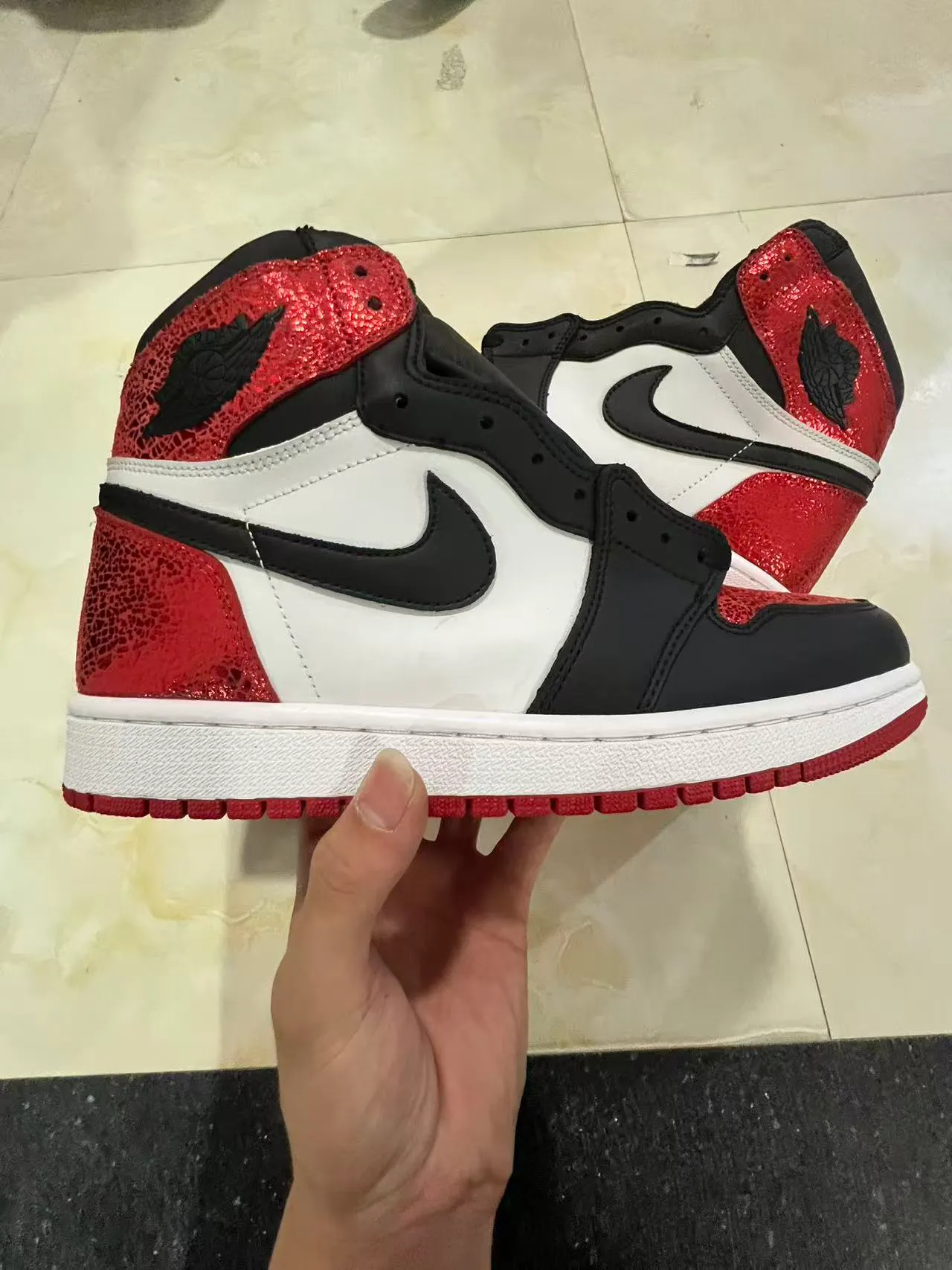 Tênis de basquete Air Jordan 1 High pele de cobra vermelho preto branco 7