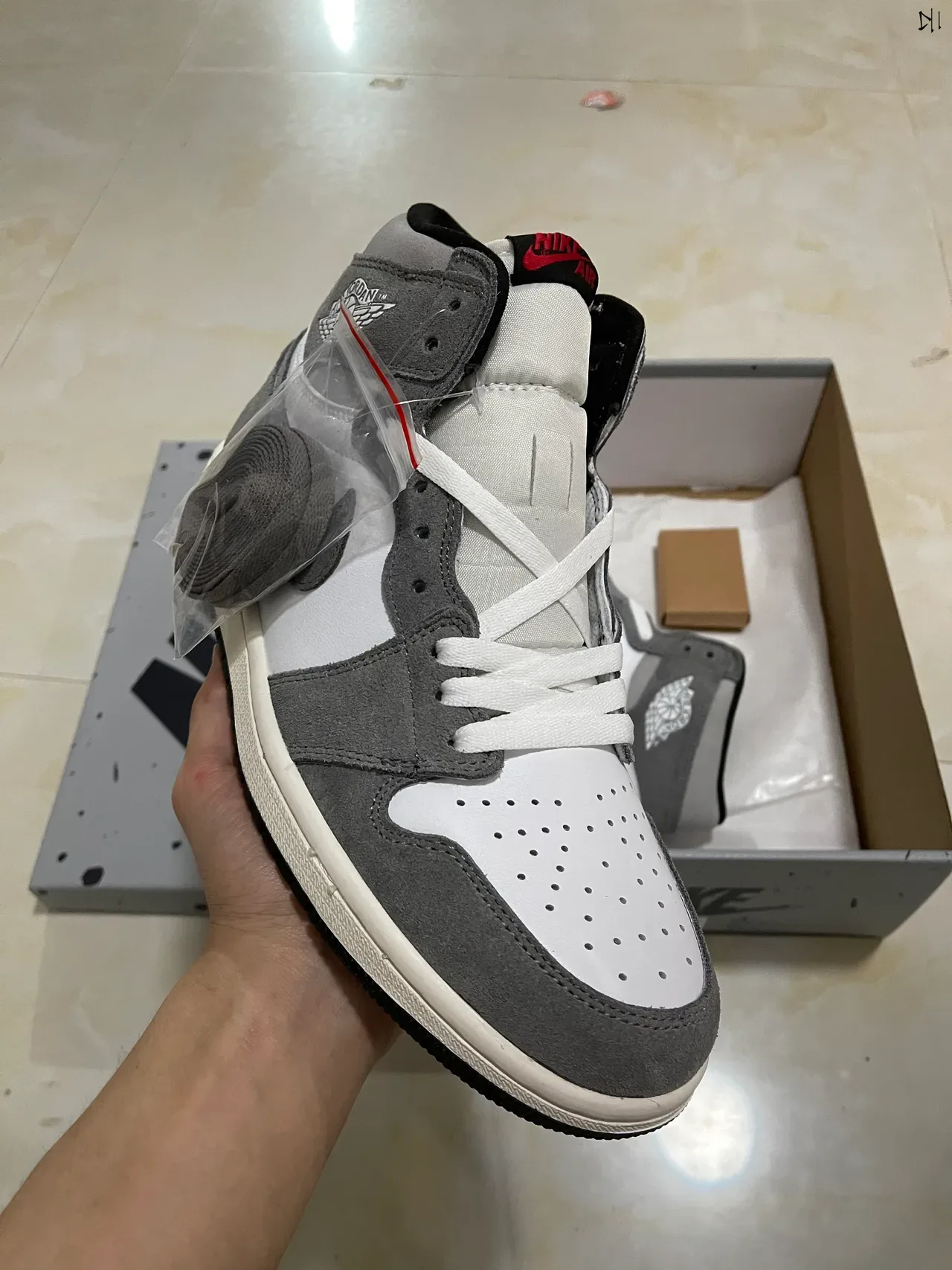 Air Jordan 1 White and Gray Suede High-Top Basketball Shoes 2