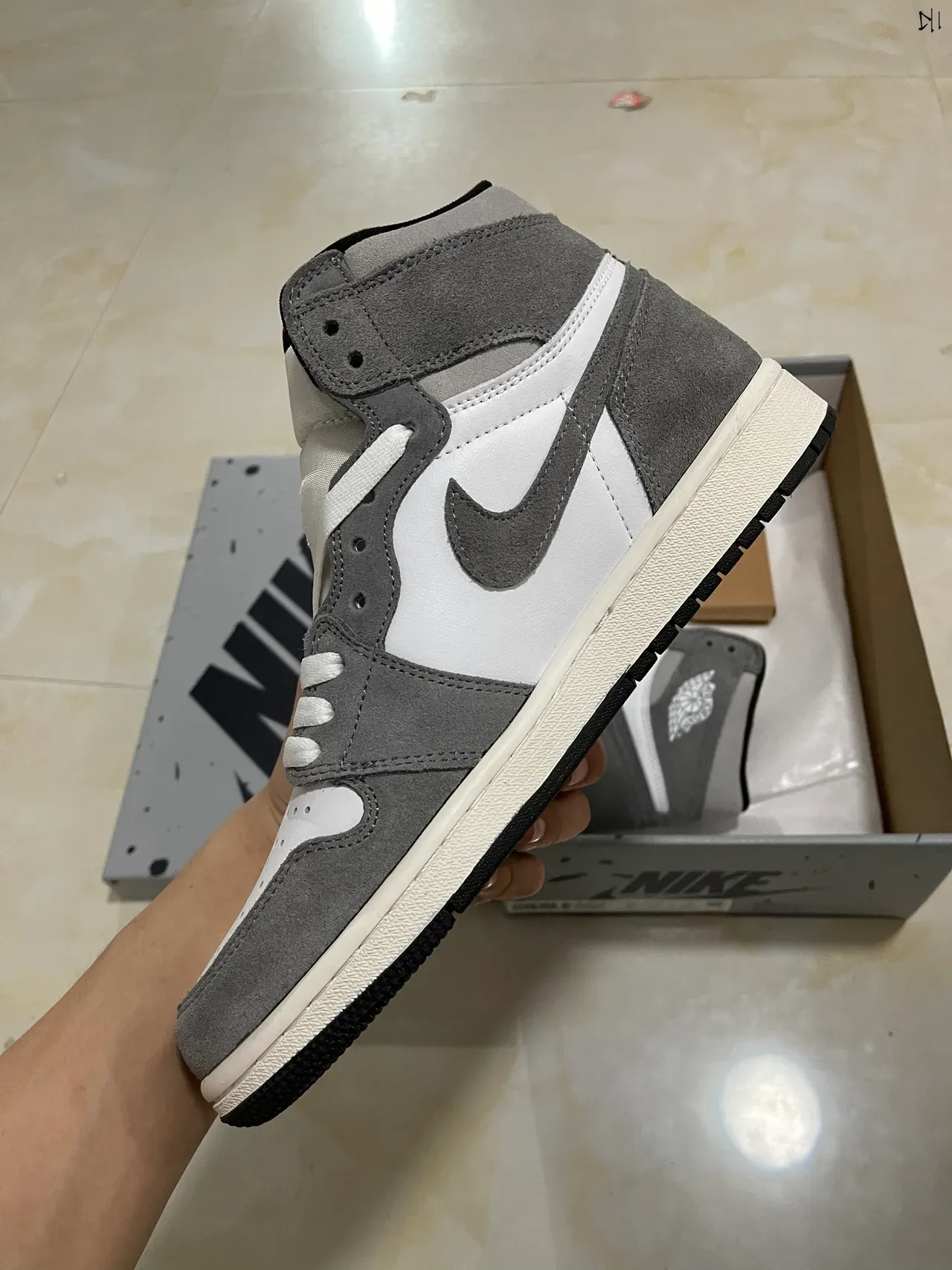 Air Jordan 1 White and Gray Suede High-Top Basketball Shoes 4