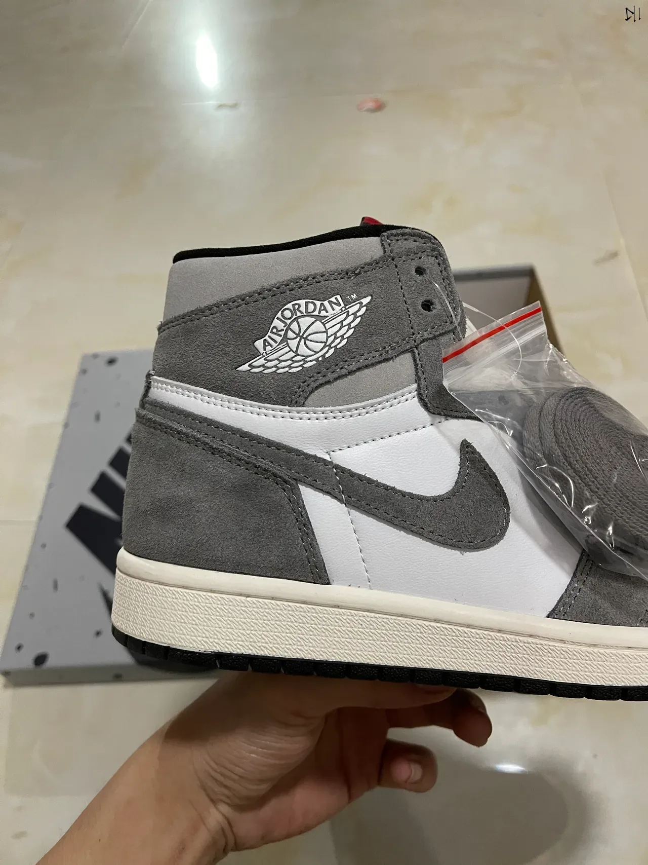 Air Jordan 1 White and Gray Suede High-Top Basketball Shoes 7