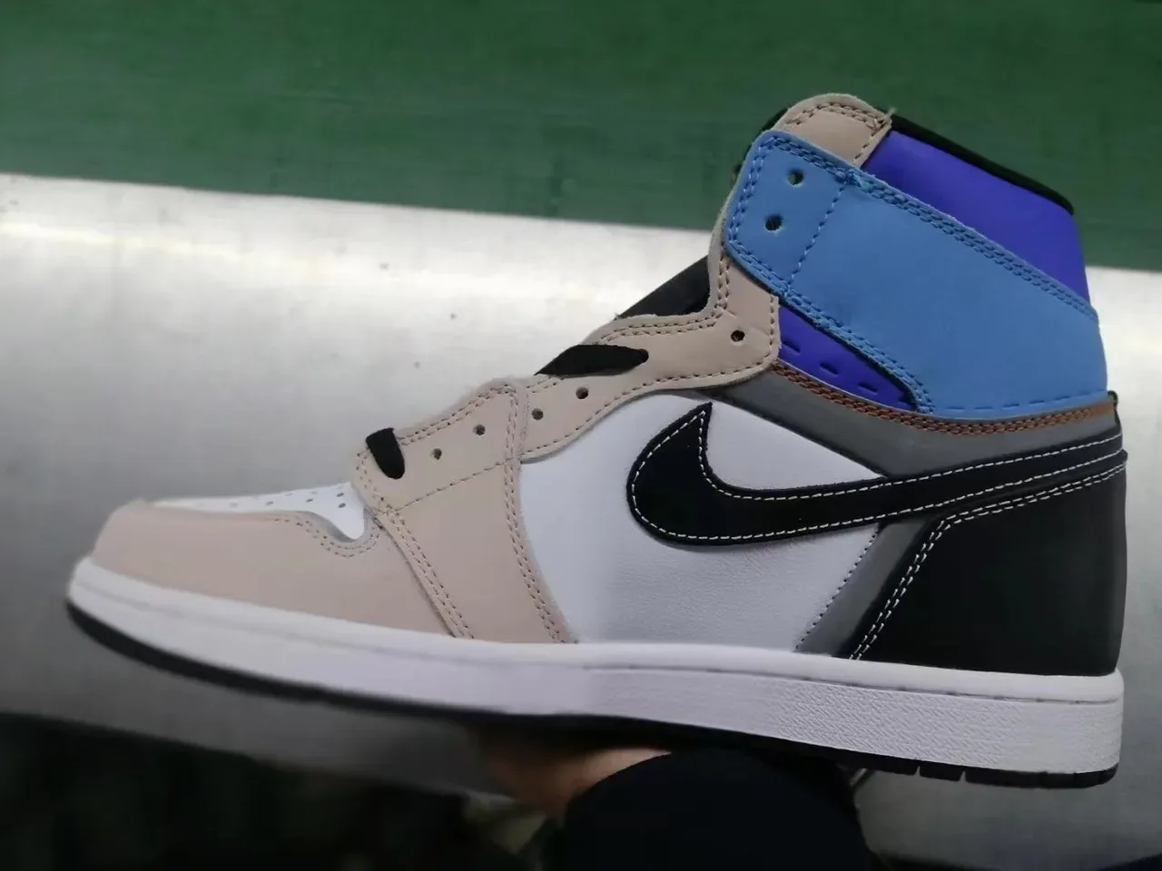 Air Jordan 1 أحذية كرة السلة أبيض بيج عالية متعددة اللوحات جلدية 2