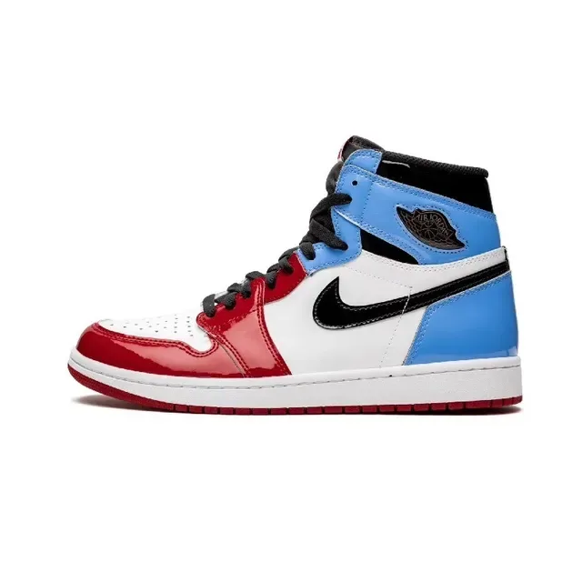 Air Jordan 1 Blanc Rouge Hautes Cuir Patenté Chaussures de Basket 6