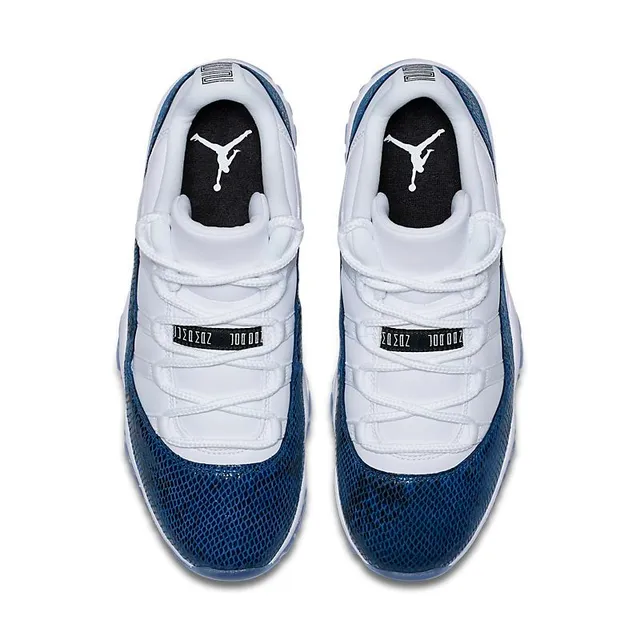 Zapatillas de baloncesto Air Jordan 11 piel de serpiente azul marino y blanco 4