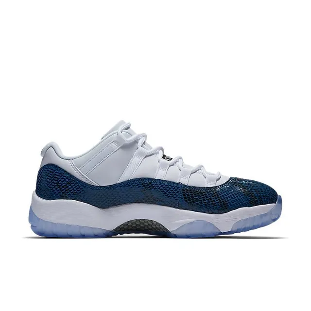 Zapatillas de baloncesto Air Jordan 11 piel de serpiente azul marino y blanco 5
