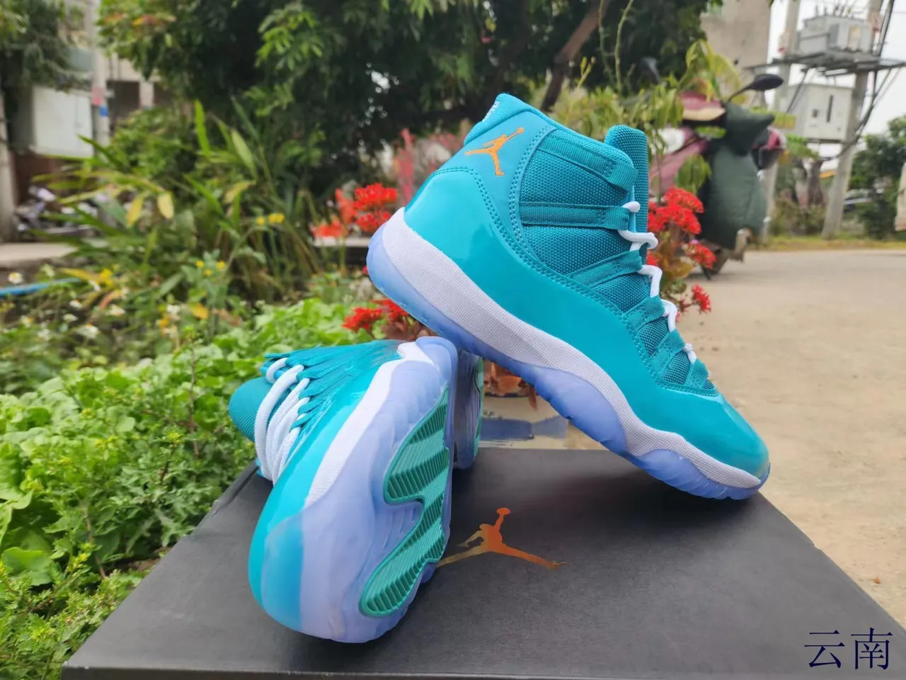 Tênis de basquete Air Jordan 11 em couro envernizado azul royal e preto 12
