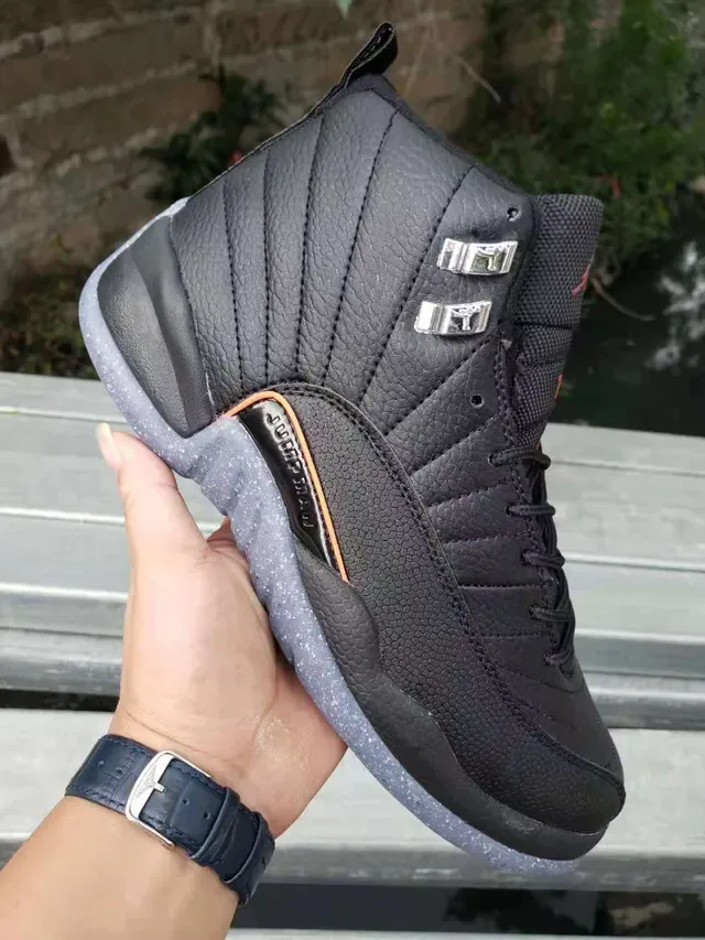 Air Jordan 12 Black Orange Speckled Outsole Basketball Shoes 2