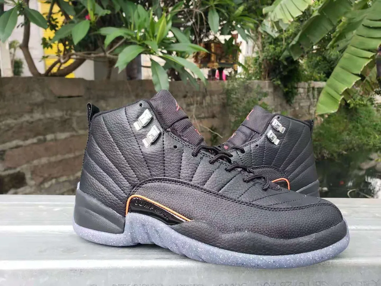 Air Jordan 12 Black Orange Speckled Outsole Basketball Shoes 3