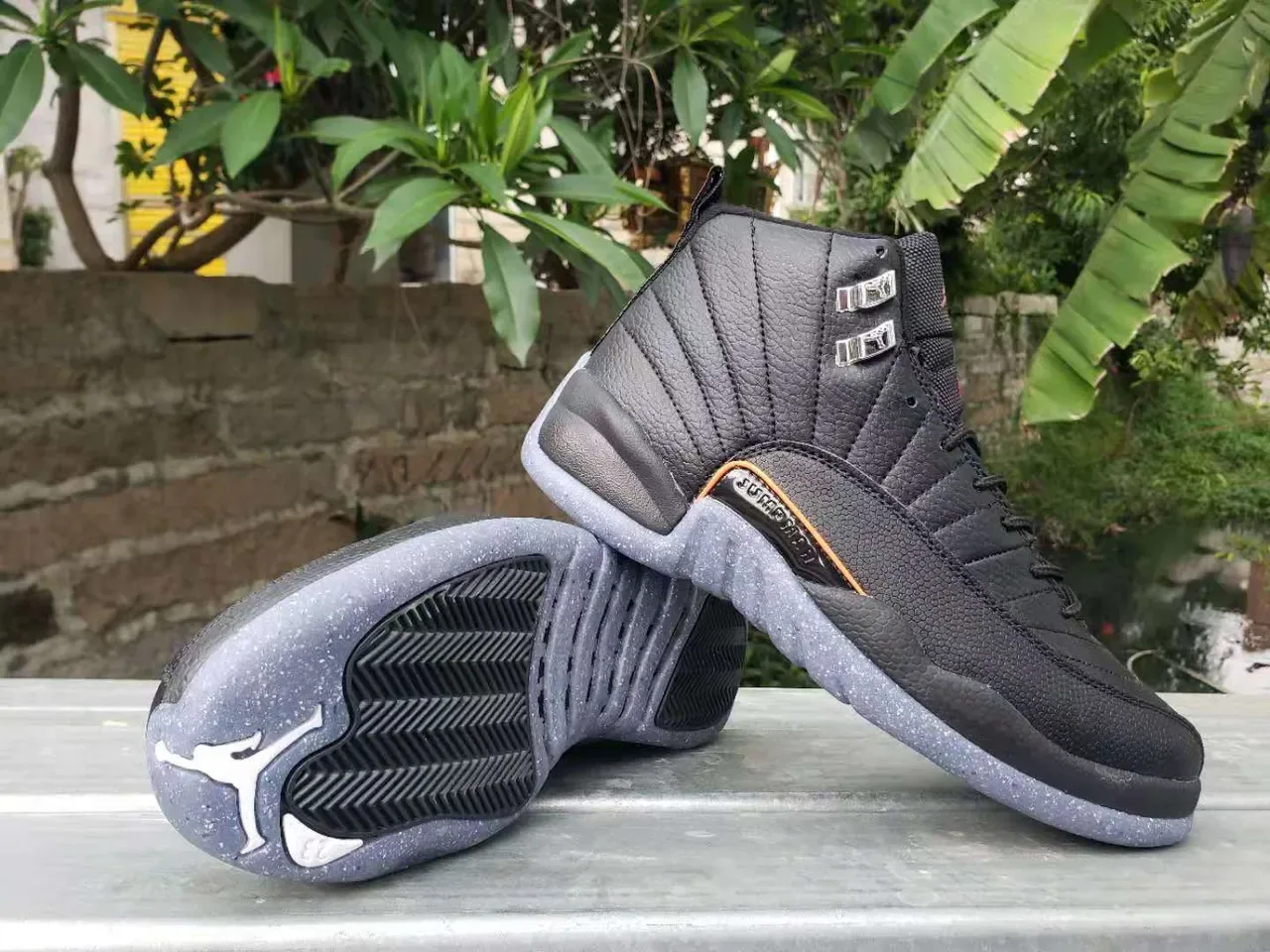 Air Jordan 12 Black Orange Speckled Outsole Basketball Shoes 4