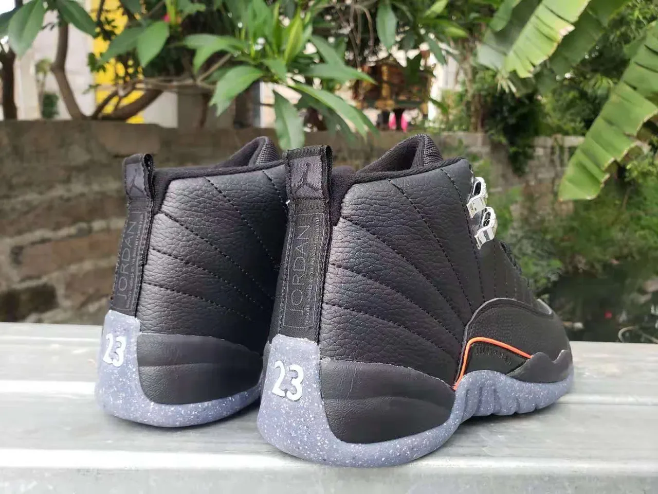 Air Jordan 12 Black Orange Speckled Outsole Basketball Shoes 5