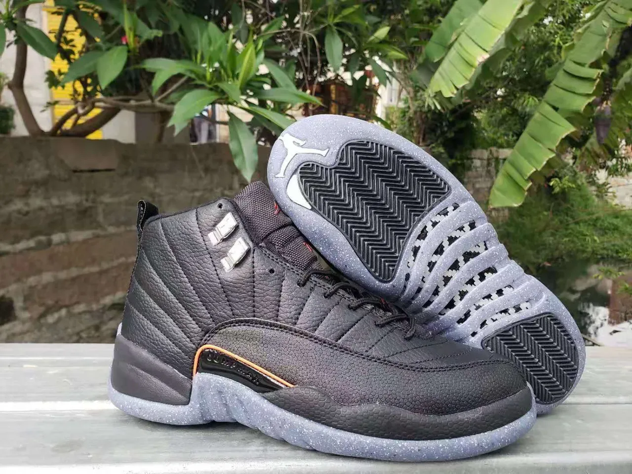 Air Jordan 12 Black Orange Speckled Outsole Basketball Shoes 6