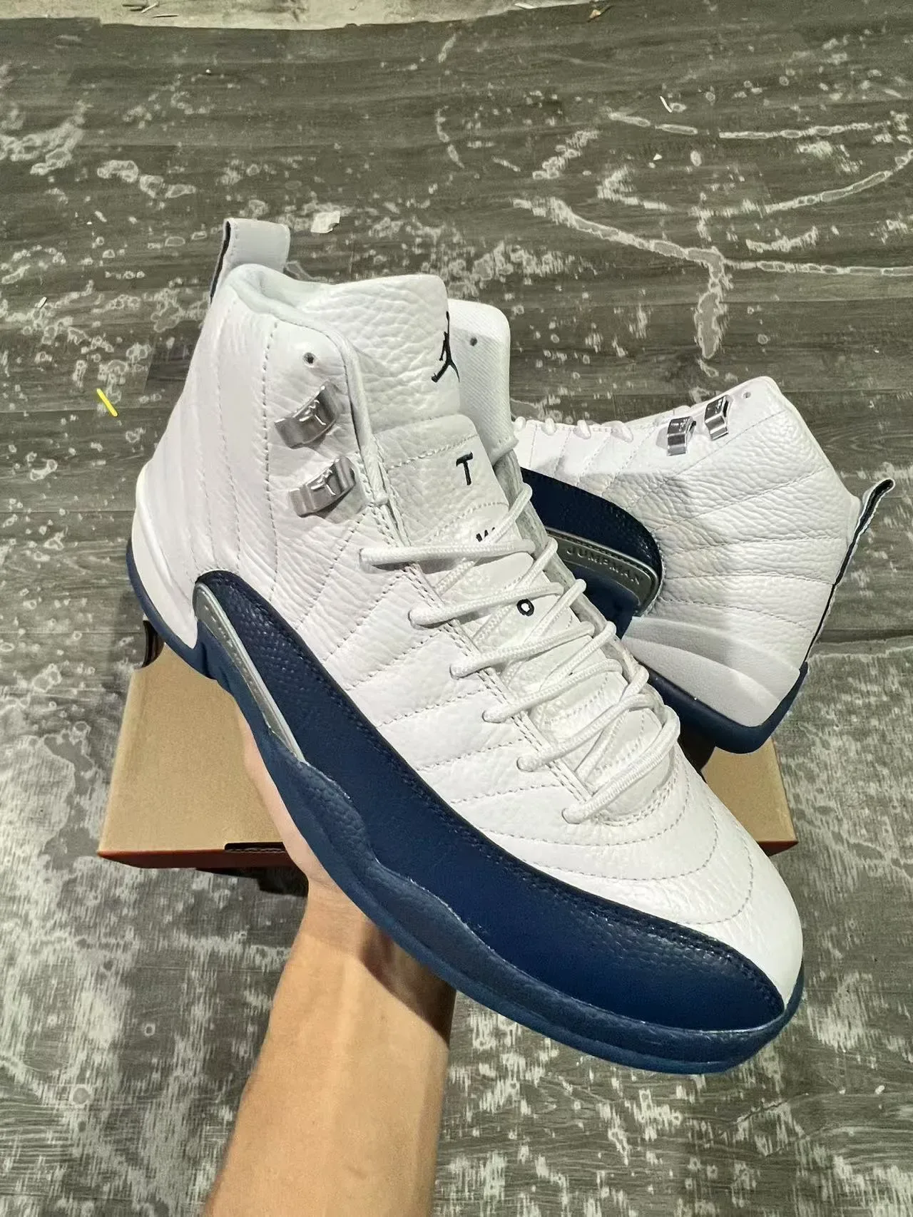 Air Jordan 12 Zapatos de Baloncesto Blanco Navy Cuero 2