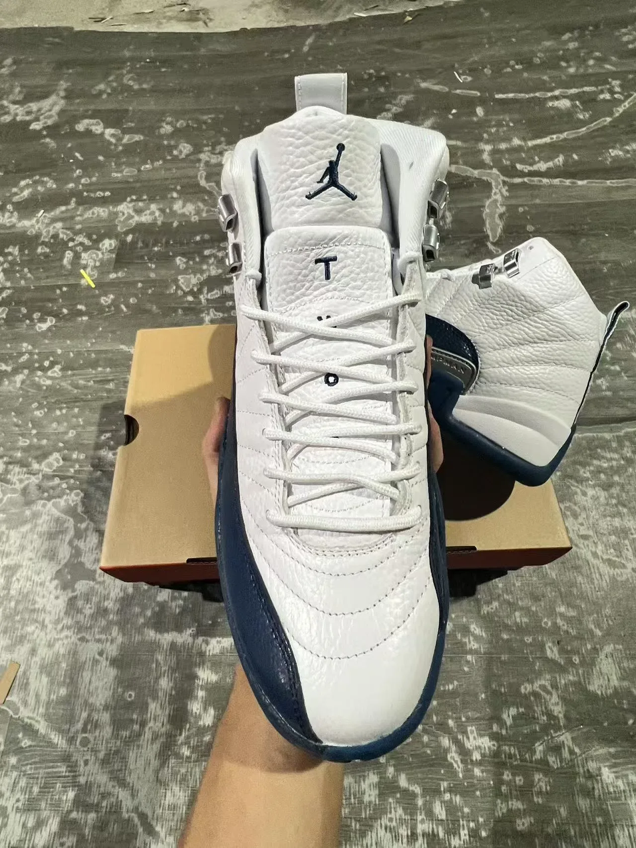 Air Jordan 12 Zapatos de Baloncesto Blanco Navy Cuero 3