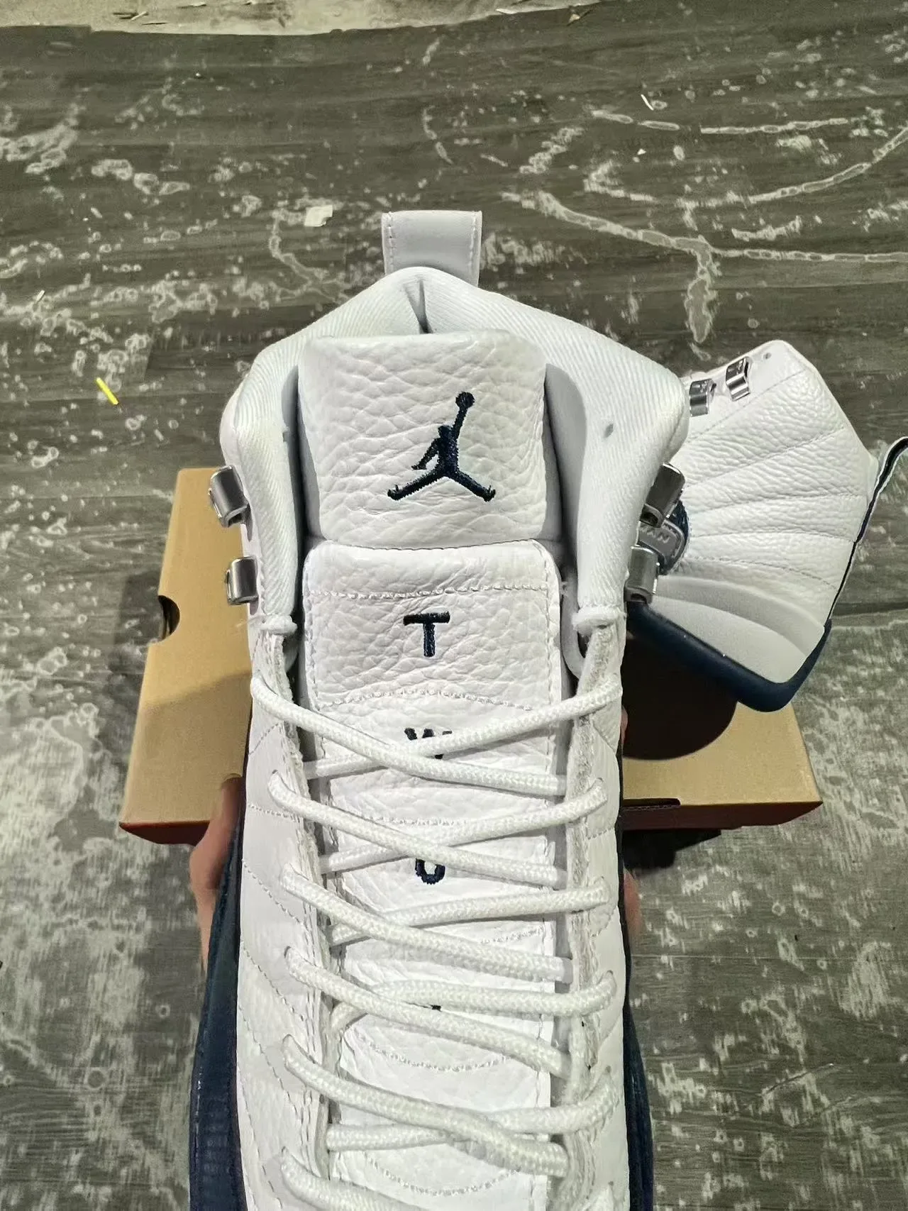 Air Jordan 12 Zapatos de Baloncesto Blanco Navy Cuero 4
